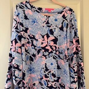 Lilly Pulitzer blouse with sleeve / wrist ties - XL - Blue & Pink